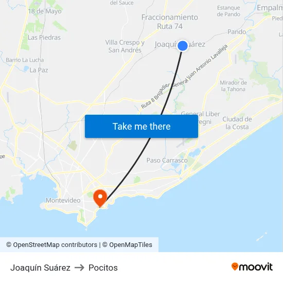 Joaquín Suárez to Pocitos map