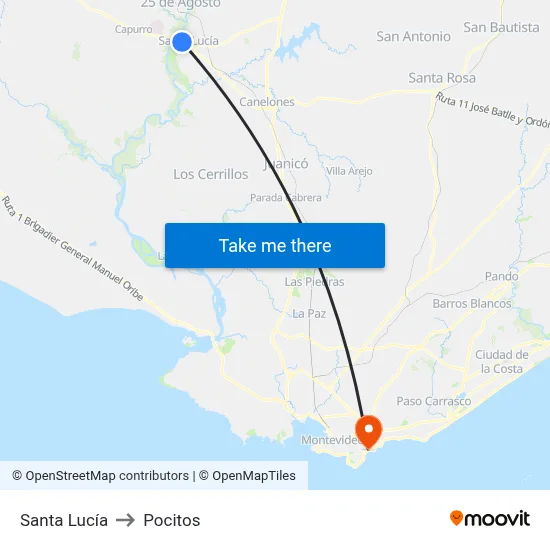 Santa Lucía to Pocitos map