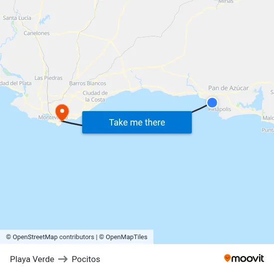 Playa Verde to Pocitos map