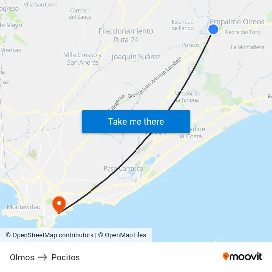 Olmos to Pocitos map
