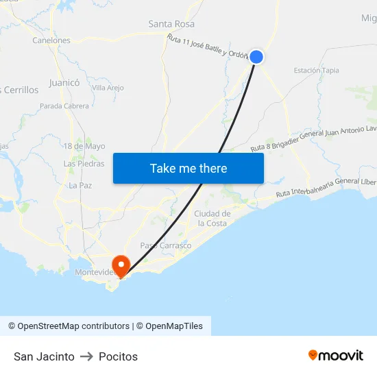 San Jacinto to Pocitos map