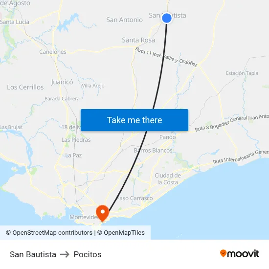San Bautista to Pocitos map