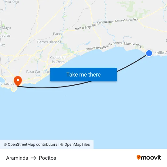 Araminda to Pocitos map