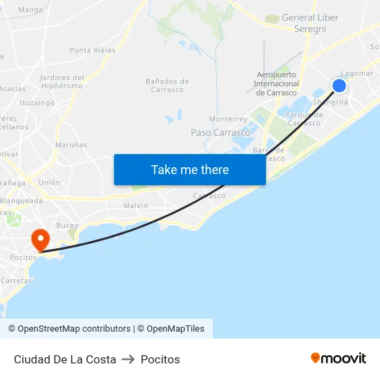 Ciudad De La Costa to Pocitos map