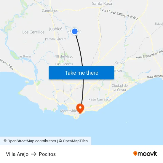 Villa Arejo to Pocitos map