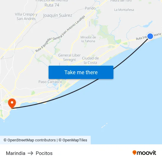 Marindia to Pocitos map