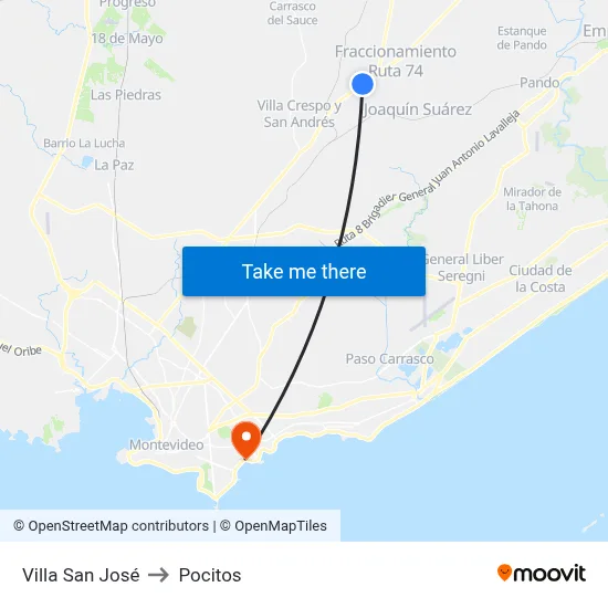 Villa San José to Pocitos map