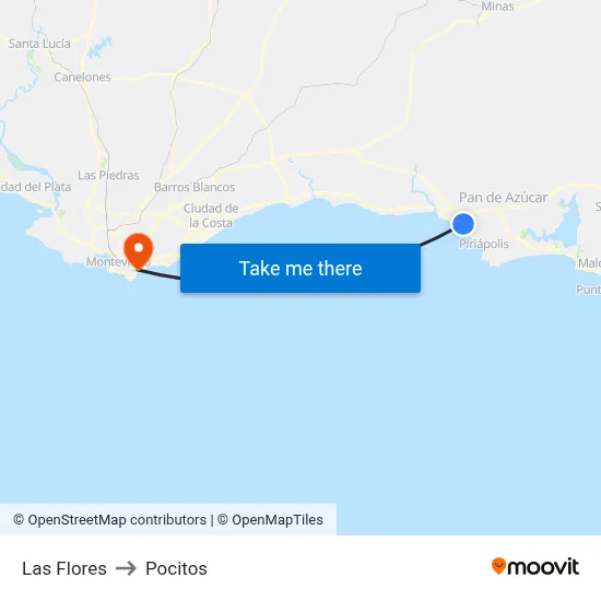 Las Flores to Pocitos map