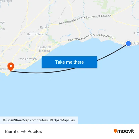 Biarritz to Pocitos map