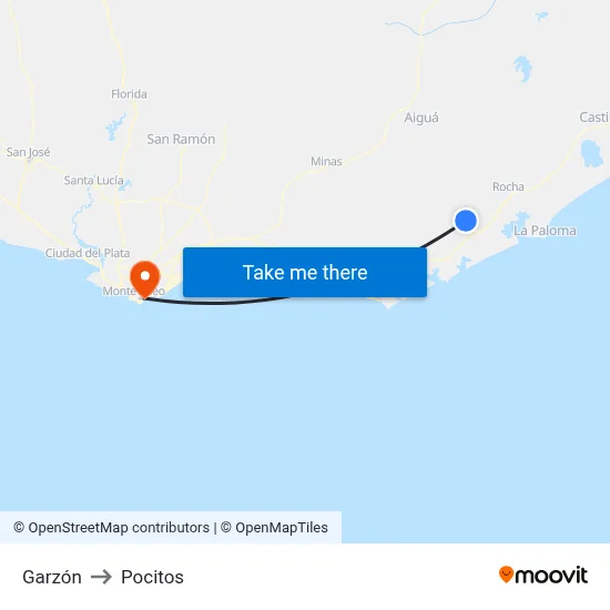 Garzón to Pocitos map