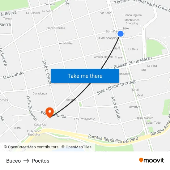 Buceo to Pocitos map