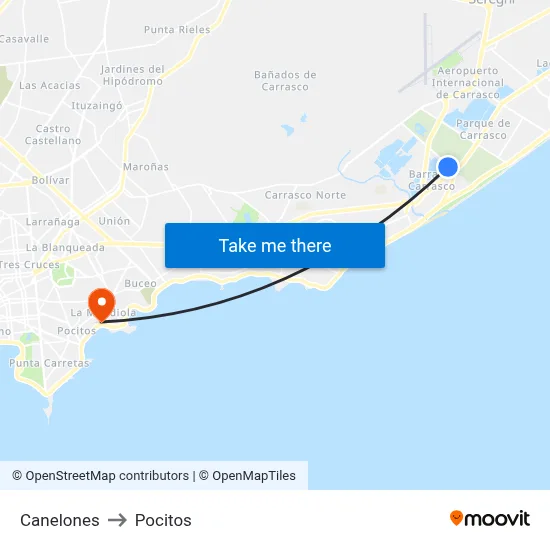 Canelones to Pocitos map