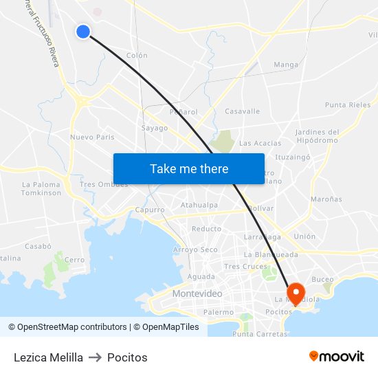 Lezica Melilla to Pocitos map