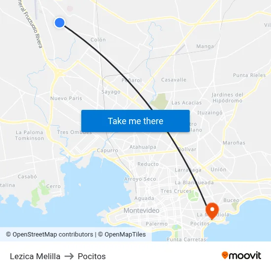 Lezica Melilla to Pocitos map