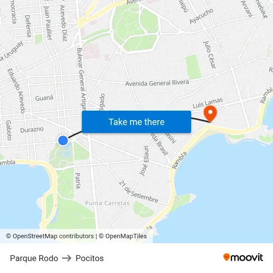 Parque Rodo to Pocitos map