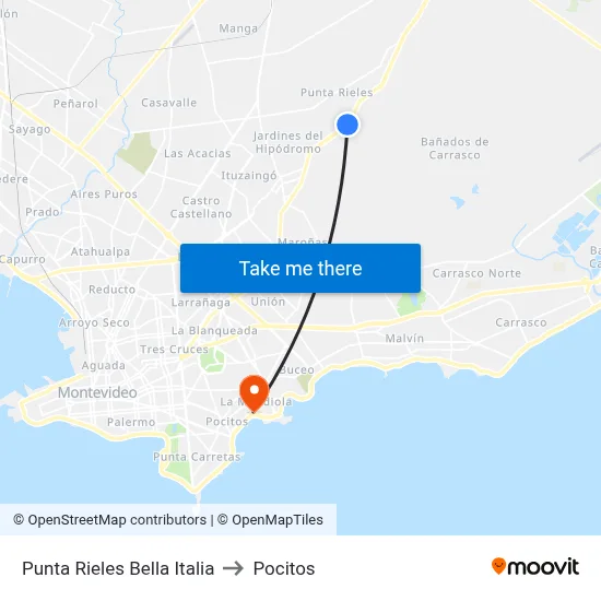 Punta Rieles Bella Italia to Pocitos map