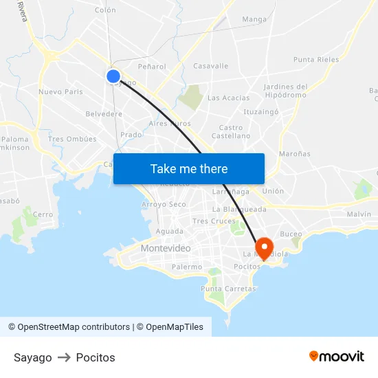 Sayago to Pocitos map