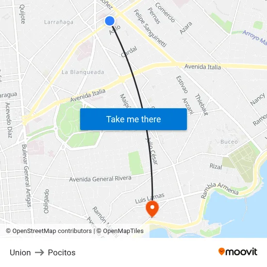 Union to Pocitos map