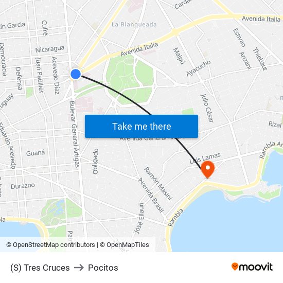 (S) Tres Cruces to Pocitos map