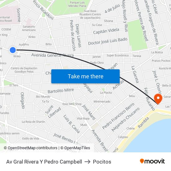 Av Gral Rivera Y Pedro Campbell to Pocitos map