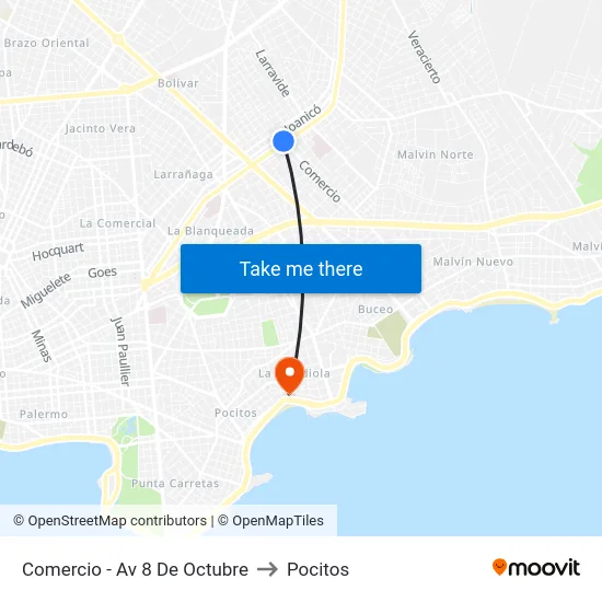 Comercio - Av 8 De Octubre to Pocitos map