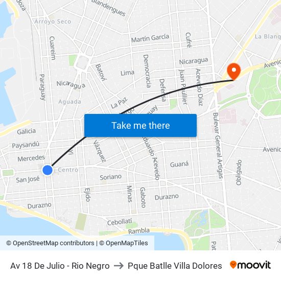 Av 18 De Julio - Rio Negro to Pque Batlle Villa Dolores map