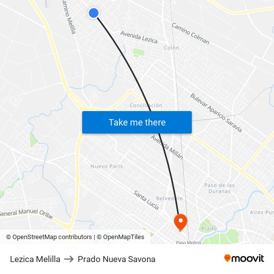 Lezica Melilla to Prado Nueva Savona map