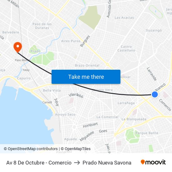 Av 8 De Octubre - Comercio to Prado Nueva Savona map