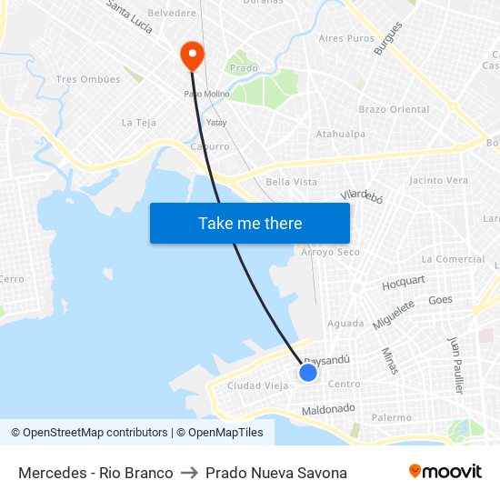 Mercedes - Rio Branco to Prado Nueva Savona map