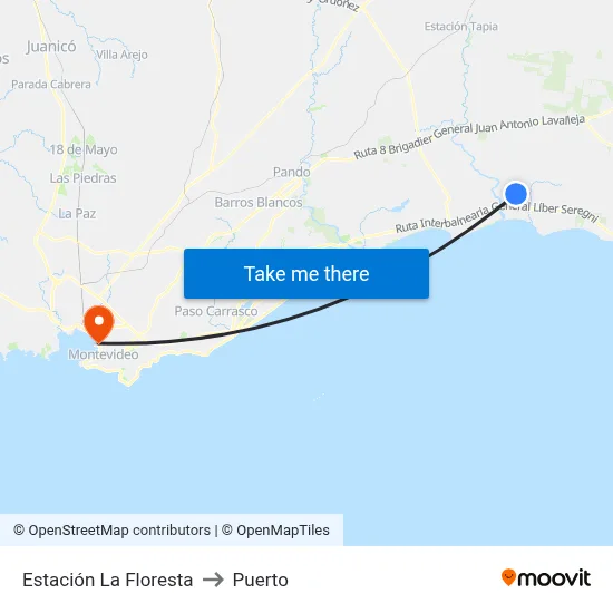 Estación La Floresta to Puerto map