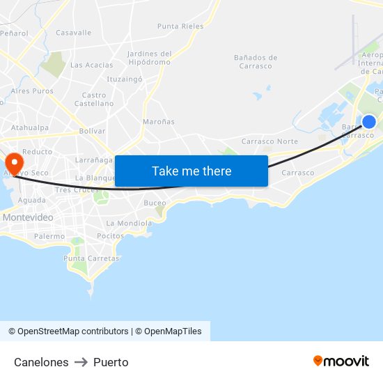 Canelones to Puerto map