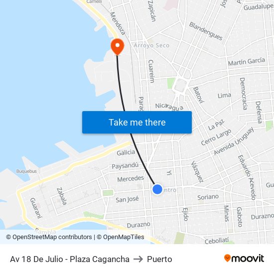 Av 18 De Julio - Plaza Cagancha to Puerto map