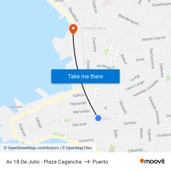 Av 18 De Julio - Plaza Cagancha to Puerto map