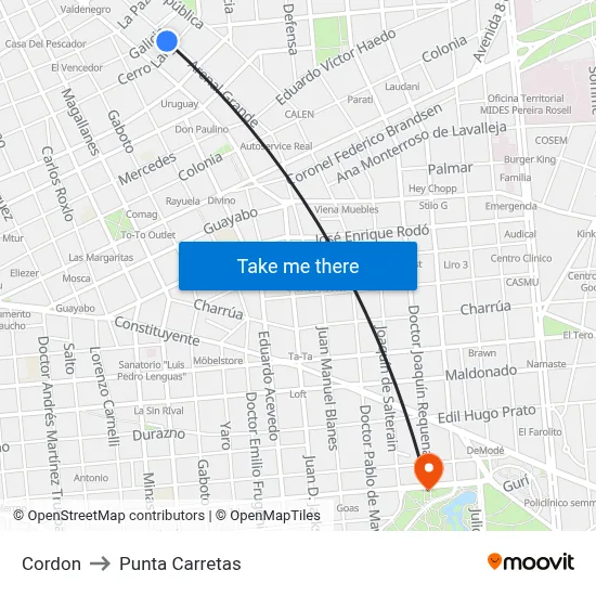 Cordon to Punta Carretas map