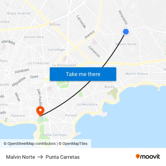 Malvin Norte to Punta Carretas map