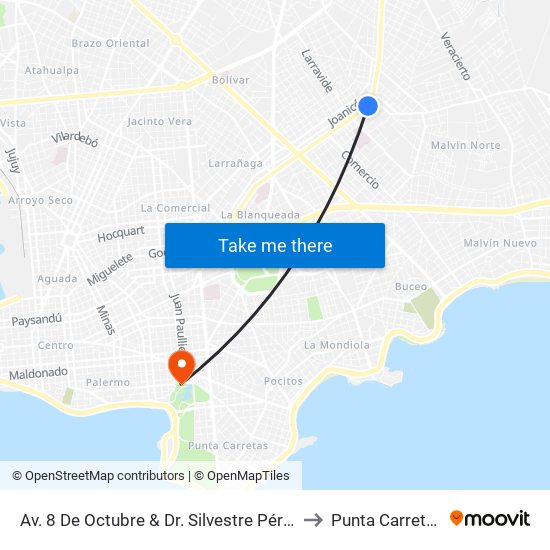 Av. 8 De Octubre & Dr. Silvestre Pérez to Punta Carretas map