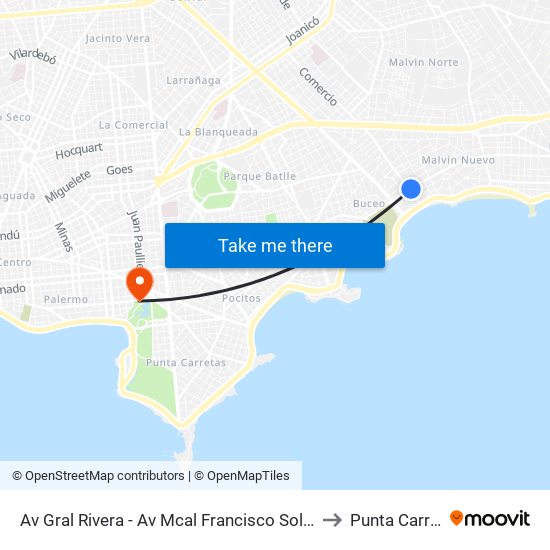 Av Gral Rivera - Av Mcal Francisco Solano Lopez to Punta Carretas map