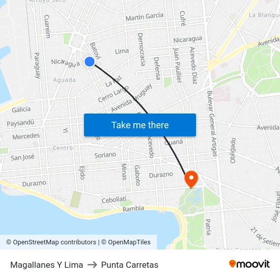 Magallanes Y Lima to Punta Carretas map