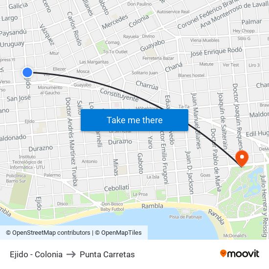 Ejido - Colonia to Punta Carretas map