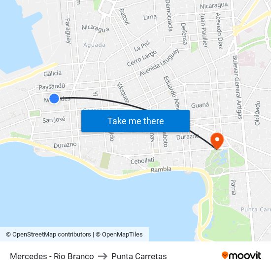 Mercedes - Rio Branco to Punta Carretas map