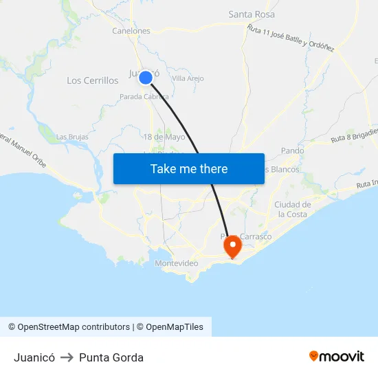 Juanicó to Punta Gorda map