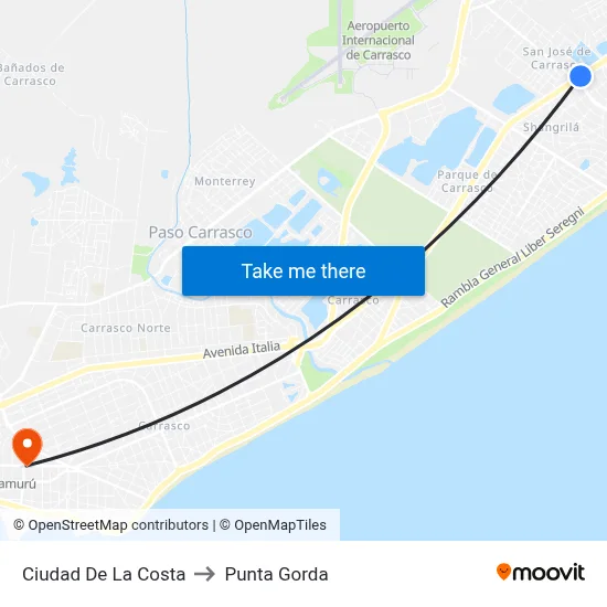 Ciudad De La Costa to Punta Gorda map