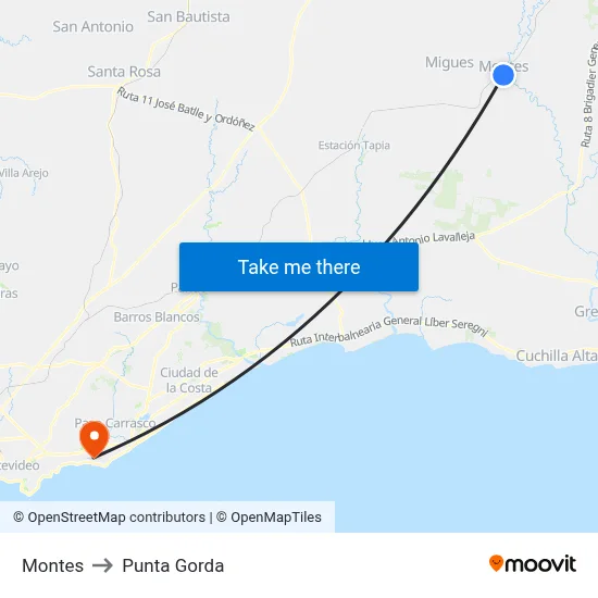 Montes to Punta Gorda map