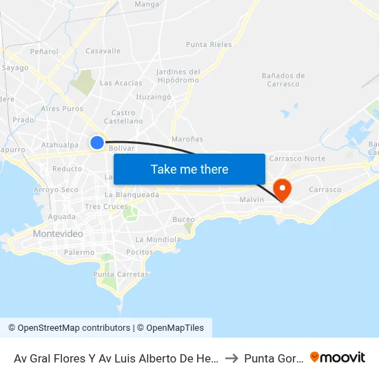 Av Gral Flores Y Av Luis Alberto De Herrera to Punta Gorda map