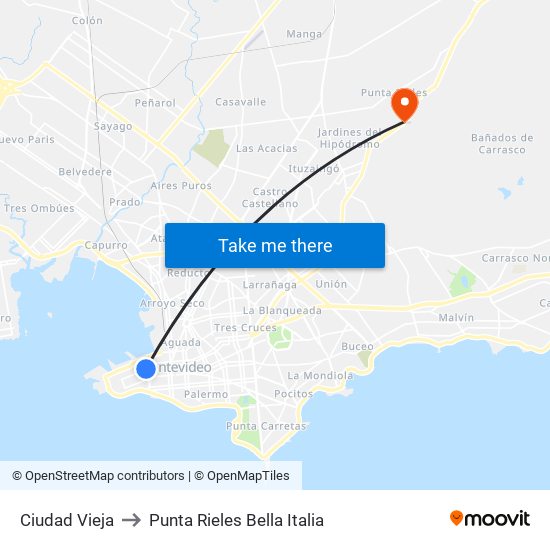 Ciudad Vieja to Punta Rieles Bella Italia map