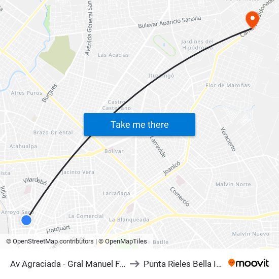 Av Agraciada - Gral Manuel Freire to Punta Rieles Bella Italia map