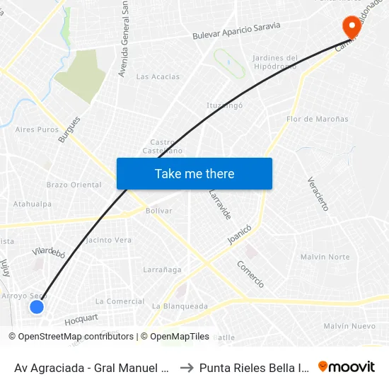 Av Agraciada - Gral Manuel Freire to Punta Rieles Bella Italia map