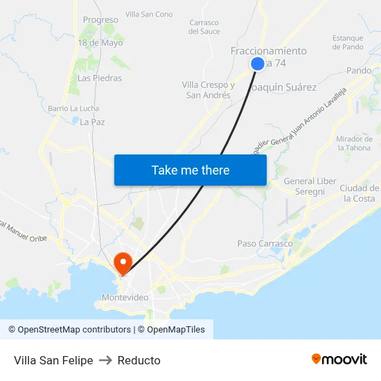 Villa San Felipe to Reducto map