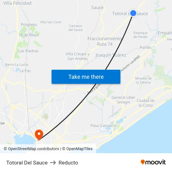 Totoral Del Sauce to Reducto map