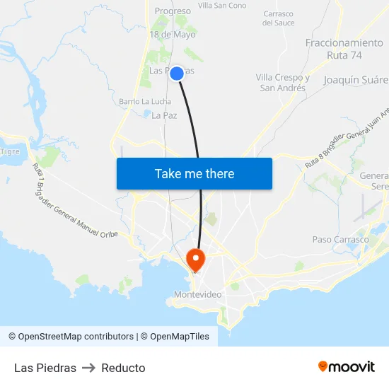 Las Piedras to Reducto map